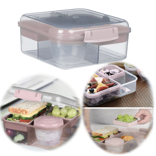 KI-generiertes Bild Bento Box Lunchbox Kunststoff Rosa 3 Fächer 2 Ebenen Frühstücksbox Brotdose