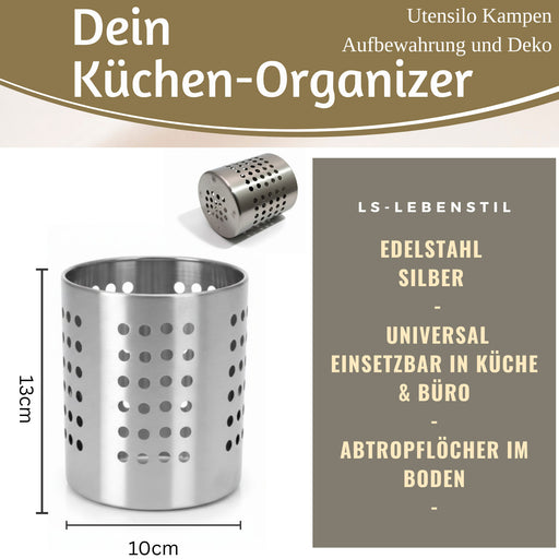 KI-generiertes Bild,Besteckständer Edelstahl 13x10cm Silber Küchen-Utensilienhalter Besteckbehälter
