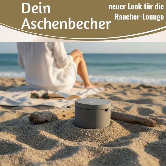 KI-generiertes Bild,Beton Sturmaschenbecher Leuchtturm 9x7cm Maritim Grau Aschenbecher mit Deckel