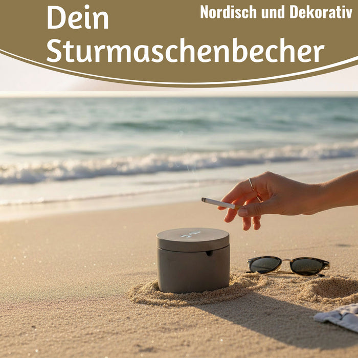 KI-generiertes Bild,Beton Sturmaschenbecher Leuchtturm 9x7cm Maritim Grau Aschenbecher mit Deckel
