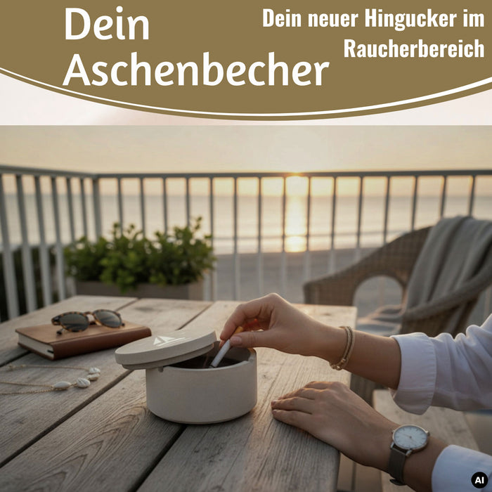 KI-generiertes Bild,Beton Sturmaschenbecher Segelboot 9x7cm Maritim Grau Aschenbecher mit Deckel