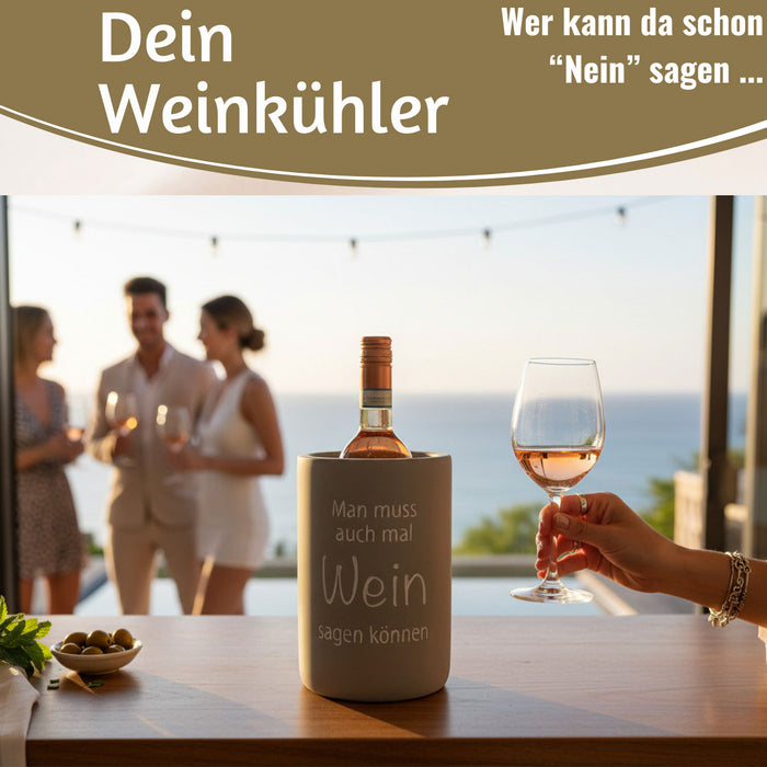 KI-generiertes Bild,Beton Weinkühler 21x13 cm Shabby Grau Spruch Wein Flaschenkühler Sektkühler