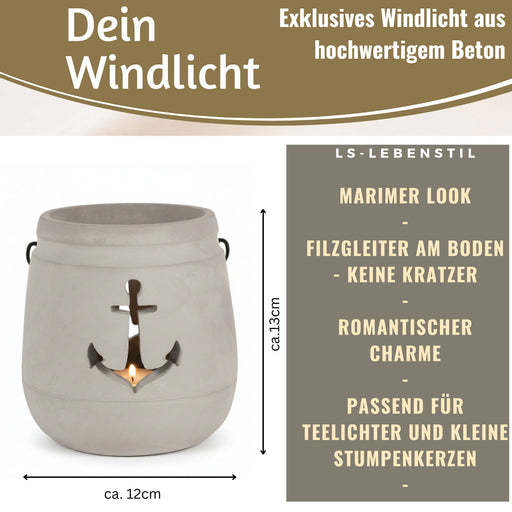 KI-generiertes Bild,Beton Windlicht Anker 13cm Shabby Grau Maritim Teelichthalter Kerzenhalter
