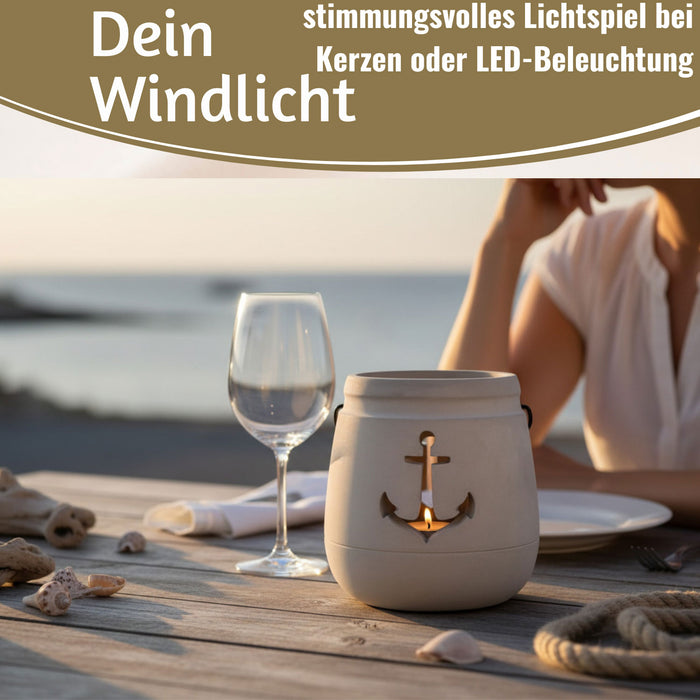 KI-generiertes Bild,Beton Windlicht Anker 13cm Shabby Grau Maritim Teelichthalter Kerzenhalter
