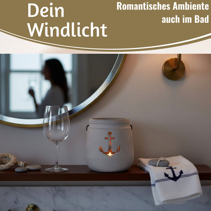 KI-generiertes Bild,Beton Windlicht Anker 13cm Shabby Grau Maritim Teelichthalter Kerzenhalter
