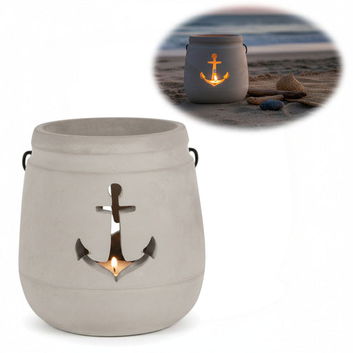 KI-generiertes Bild Beton Windlicht Anker 13cm Shabby Grau Maritim Teelichthalter Kerzenhalter