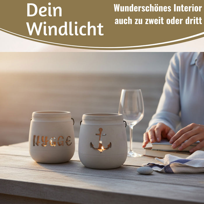 KI-generiertes Bild,Beton Windlicht Hygge 13cm Shabby Grau Maritim Teelichthalter Kerzenhalter