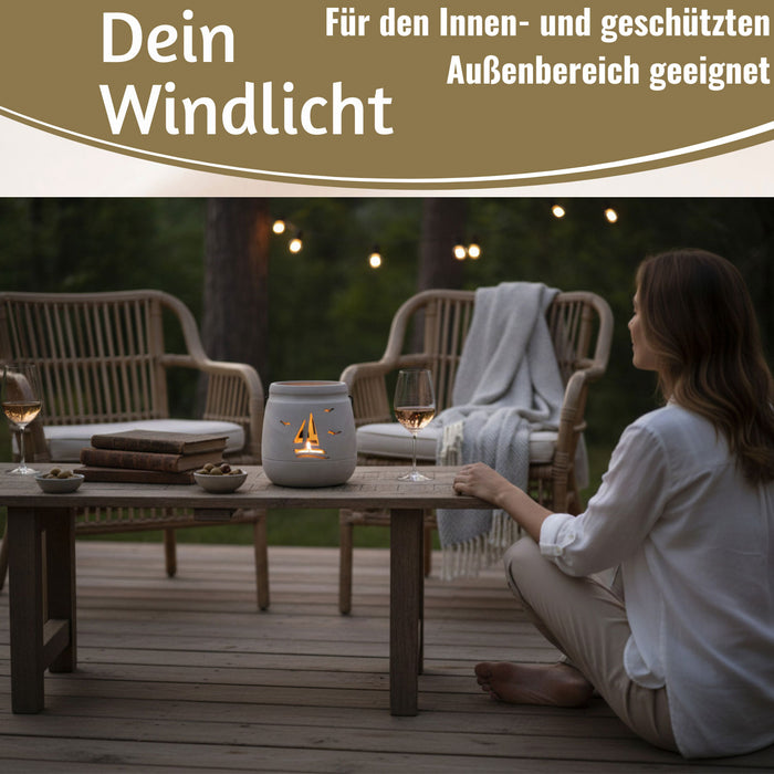 KI-generiertes Bild,Beton Windlicht Segelboot 13cm Shabby Grau Maritim Teelichthalter Kerzenhalter