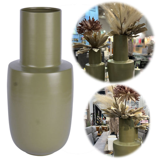 KI-generiertes Bild Nordic Bodenvase Blumenvase Odense 40cm Oliv Grün Alu Tischvase Pampasgras