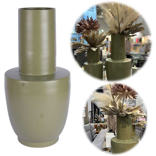 KI-generiertes Bild Nordic Bodenvase Blumenvase Odense 55cm Oliv Grün Alu Tischvase Pampasgras