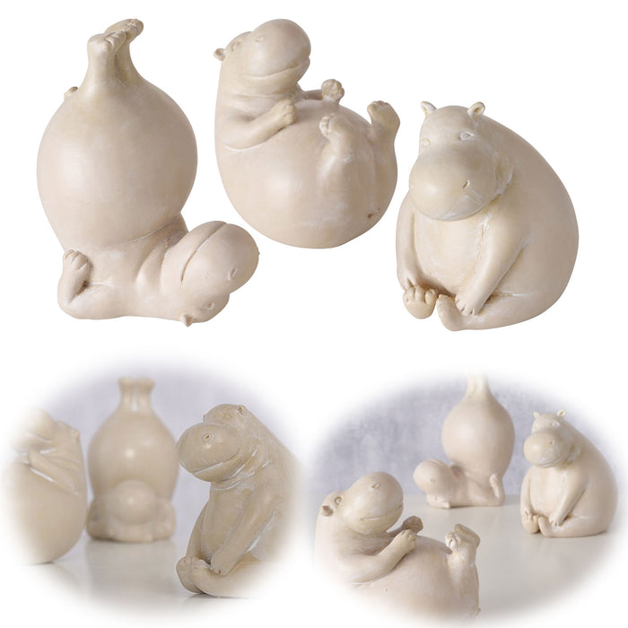 KI-generiertes Bild 3 Yoga Deko-Figur Set Hippos 7cm Skulptur Gymnastik Feng Shui Deko-Objekt