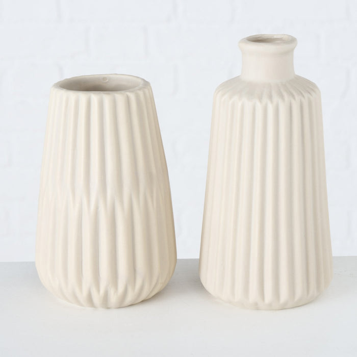 KI-generiertes Bild,Nordic Blumen-Vase Oslo 2´er Set Creme Beige Keramik Tisch-Vase Pampasgras