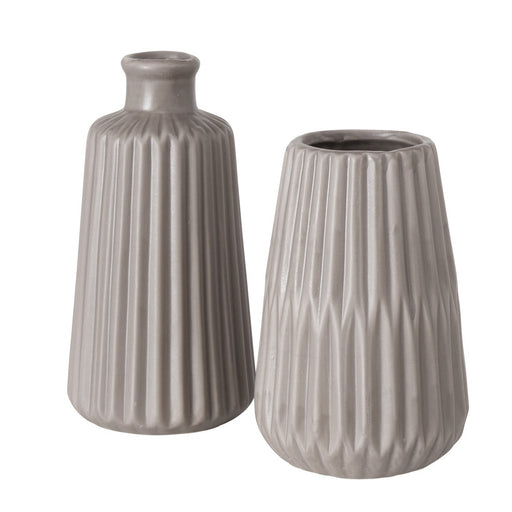 KI-generiertes Bild,Nordic Blumen-Vase Oslo 2´er Set Creme Braun Keramik Tisch-Vase Pampasgras