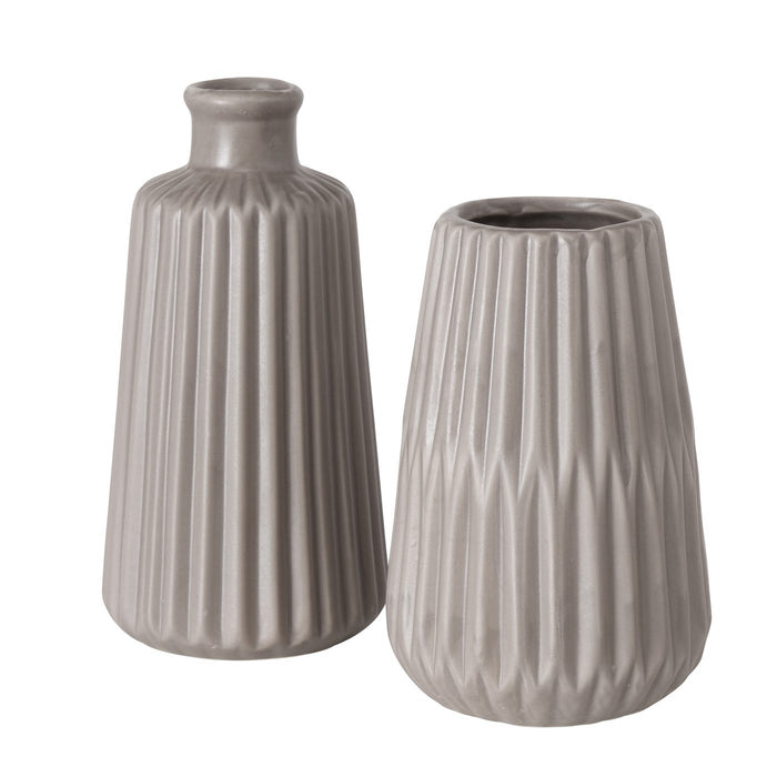 KI-generiertes Bild,Nordic Blumen-Vase Oslo 2´er Set Creme Braun Keramik Tisch-Vase Pampasgras