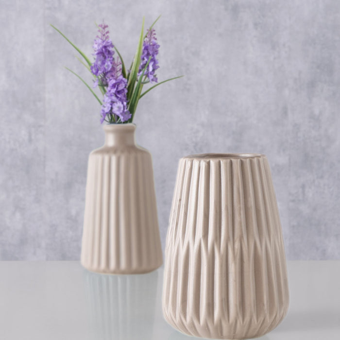 KI-generiertes Bild,Nordic Blumen-Vase Oslo 2´er Set Creme Braun Keramik Tisch-Vase Pampasgras
