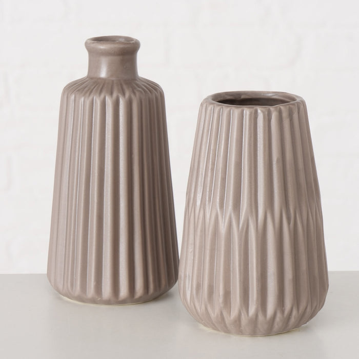 KI-generiertes Bild,Nordic Blumen-Vase Oslo 2´er Set Creme Braun Keramik Tisch-Vase Pampasgras