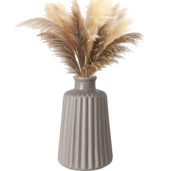 KI-generiertes Bild,Nordic Blumen-Vase Oslo 2´er Set Creme Braun Keramik Tisch-Vase Pampasgras