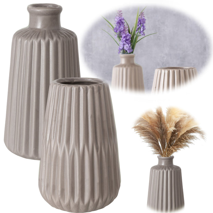 KI-generiertes Bild Nordic Blumen-Vase Oslo 2´er Set Creme Braun Keramik Tisch-Vase Pampasgras