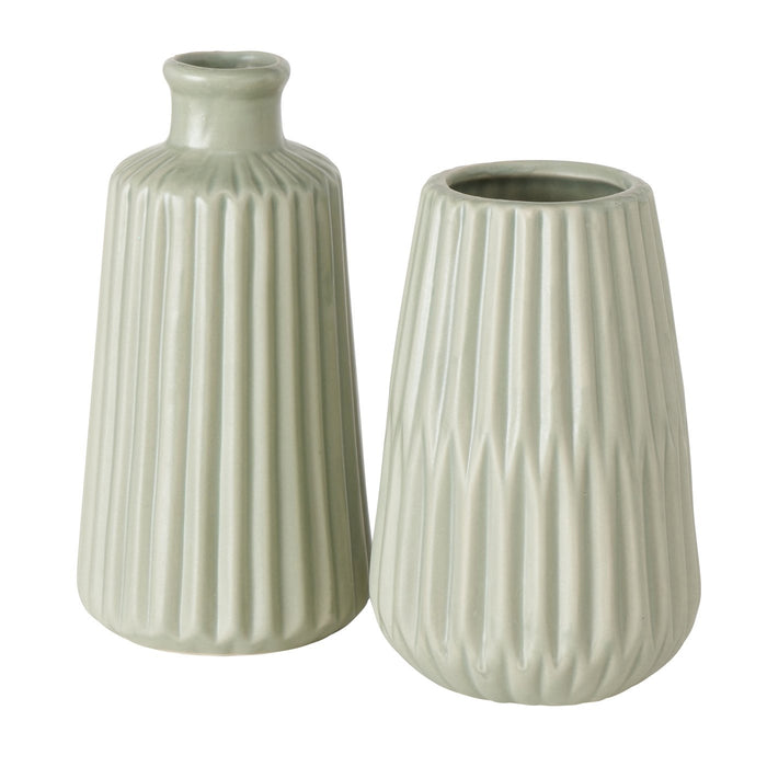 KI-generiertes Bild,Nordic Blumen-Vase Oslo 2´er Set Creme Grün Keramik Tisch-Vase Pampasgras