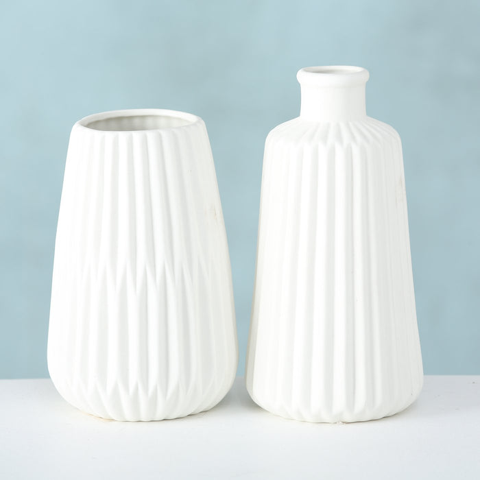 KI-generiertes Bild,Nordic Blumen-Vase Oslo 2´er Set Creme Weiß Keramik Tisch-Vase Pampasgras