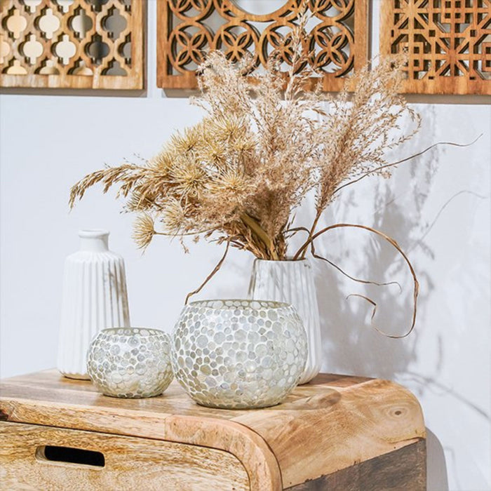 KI-generiertes Bild,Nordic Blumen-Vase Oslo 2´er Set Creme Weiß Keramik Tisch-Vase Pampasgras