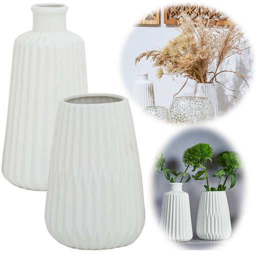 KI-generiertes Bild Nordic Blumen-Vase Oslo 2´er Set Creme Weiß Keramik Tisch-Vase Pampasgras