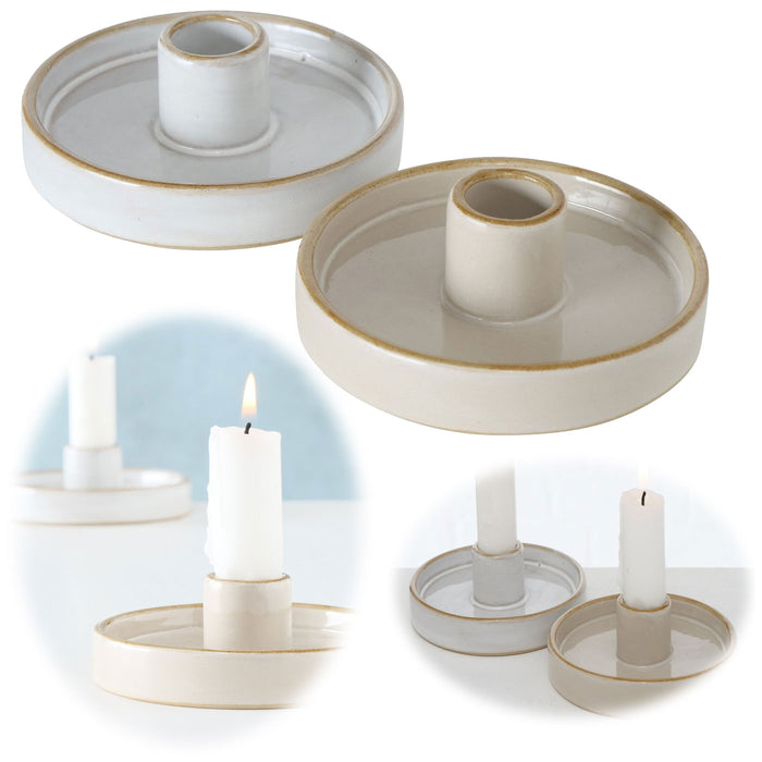 KI-generiertes Bild Keramik Kerzenständer 2er Set 10cm Kerzenhalter Stabkerzen Kerzenleuchter