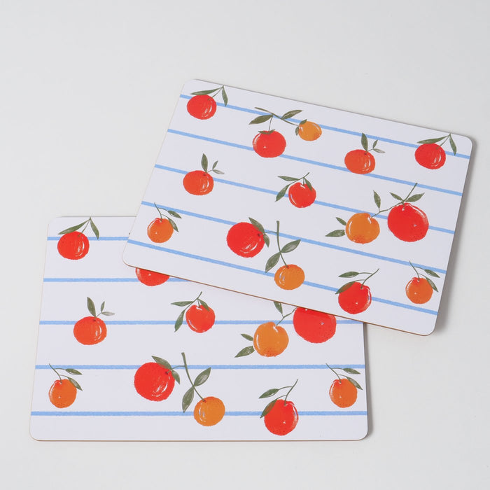 KI-generiertes Bild,2x Kork Tischset Platzset Orange Früchte 40x30cm abwaschbar Rechteck Platzmatte