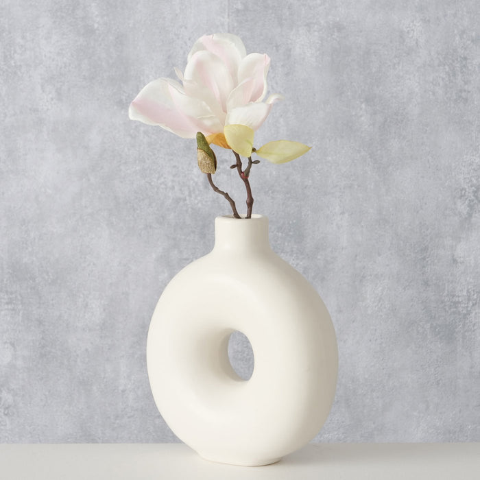 KI-generiertes Bild,Nordic Blumen-Vase Donut 20x17cm Creme Weiß Rund Keramik Tisch-Vase Pampasgras