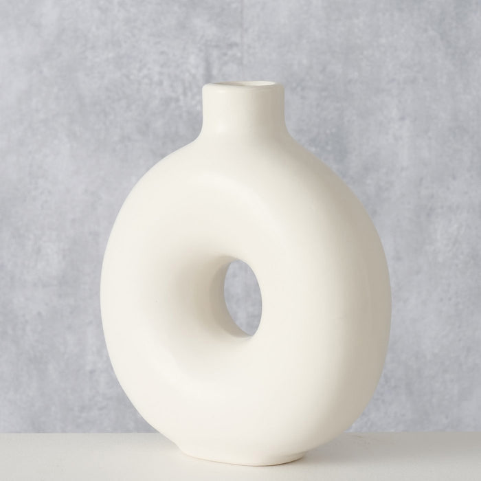 KI-generiertes Bild,Nordic Blumen-Vase Donut 20x17cm Creme Weiß Rund Keramik Tisch-Vase Pampasgras