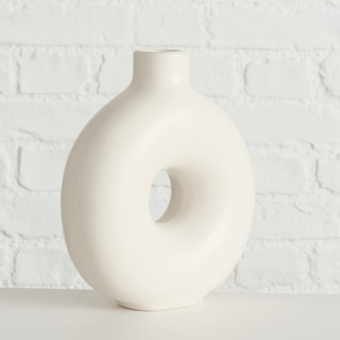 KI-generiertes Bild,Nordic Blumen-Vase Donut 20x17cm Creme Weiß Rund Keramik Tisch-Vase Pampasgras