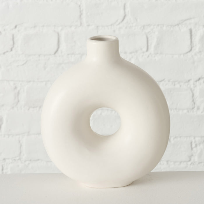 KI-generiertes Bild,Nordic Blumen-Vase Donut 20x17cm Creme Weiß Rund Keramik Tisch-Vase Pampasgras