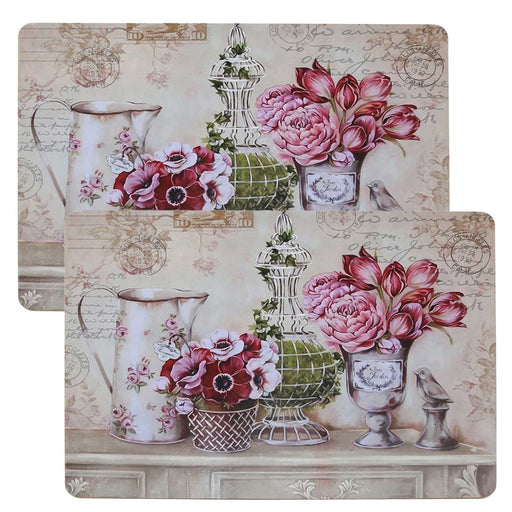 KI-generiertes Bild,2x Kork Tischset Platzset Vintage Blumen 40x30cm abwaschbar Rechteck Platzmatte