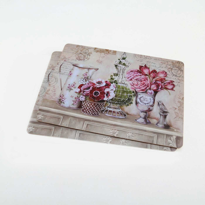 KI-generiertes Bild,2x Kork Tischset Platzset Vintage Blumen 40x30cm abwaschbar Rechteck Platzmatte