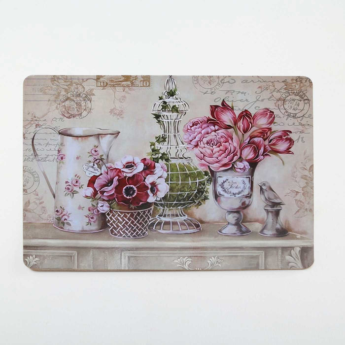 KI-generiertes Bild,2x Kork Tischset Platzset Vintage Blumen 40x30cm abwaschbar Rechteck Platzmatte