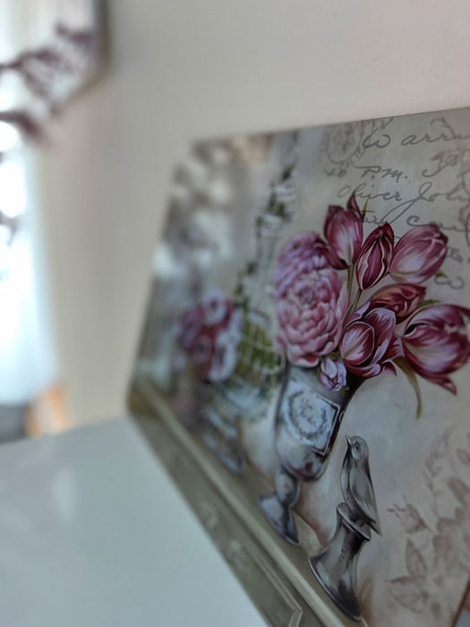 KI-generiertes Bild,2x Kork Tischset Platzset Vintage Blumen 40x30cm abwaschbar Rechteck Platzmatte