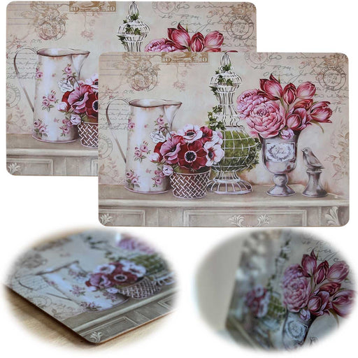 KI-generiertes Bild 2x Kork Tischset Platzset Vintage Blumen 40x30cm abwaschbar Rechteck Platzmatte