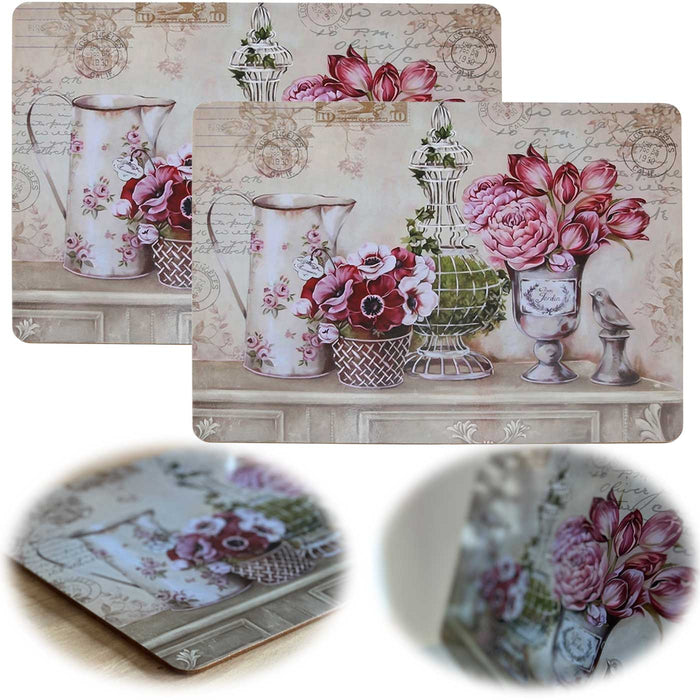 KI-generiertes Bild 2x Kork Tischset Platzset Vintage Blumen 40x30cm abwaschbar Rechteck Platzmatte