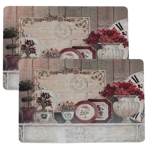 KI-generiertes Bild,2x Kork Tischset Platzset Vintage Blumen 40x30cm abwaschbar Rechteck Platzmatte
