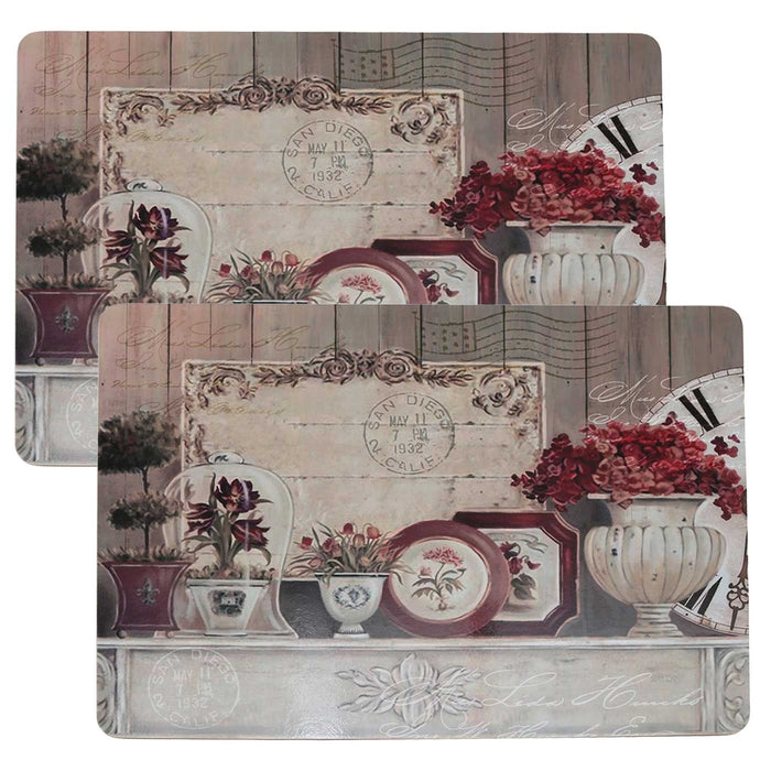 KI-generiertes Bild,2x Kork Tischset Platzset Vintage Blumen 40x30cm abwaschbar Rechteck Platzmatte