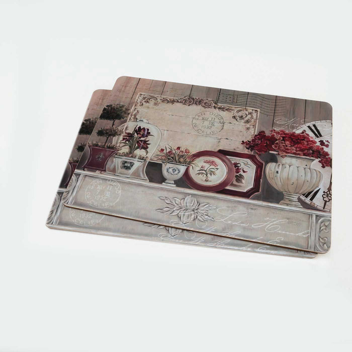 KI-generiertes Bild,2x Kork Tischset Platzset Vintage Blumen 40x30cm abwaschbar Rechteck Platzmatte