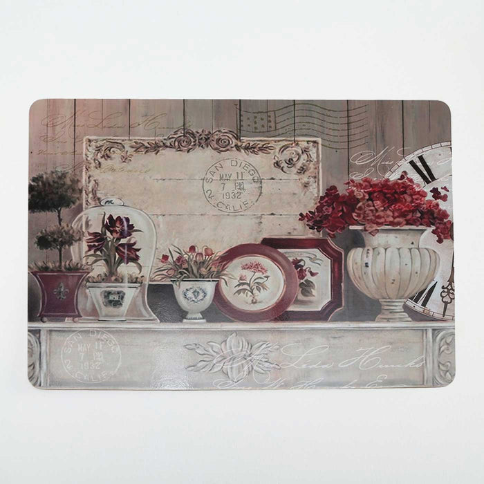 KI-generiertes Bild,2x Kork Tischset Platzset Vintage Blumen 40x30cm abwaschbar Rechteck Platzmatte