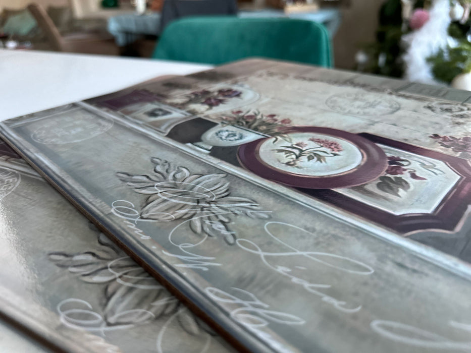 KI-generiertes Bild,2x Kork Tischset Platzset Vintage Blumen 40x30cm abwaschbar Rechteck Platzmatte