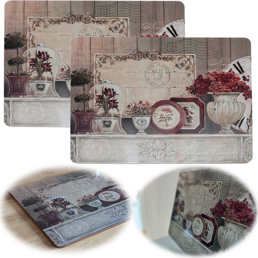 KI-generiertes Bild 2x Kork Tischset Platzset Vintage Blumen 40x30cm abwaschbar Rechteck Platzmatte