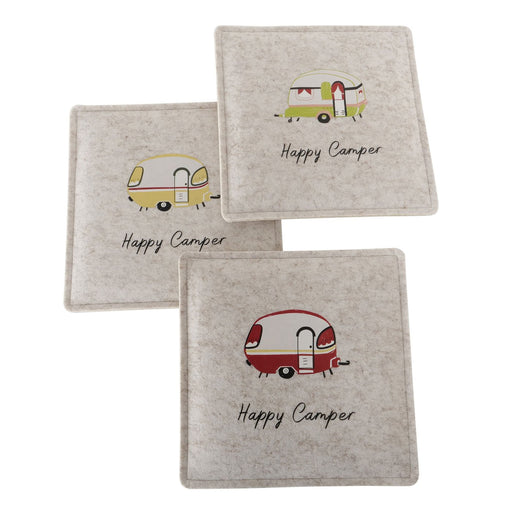 KI-generiertes Bild,Filz Sitzkissen Happy Camper 35x35cm Beige Deko-Kissen Stuhlkissen Quadratisch