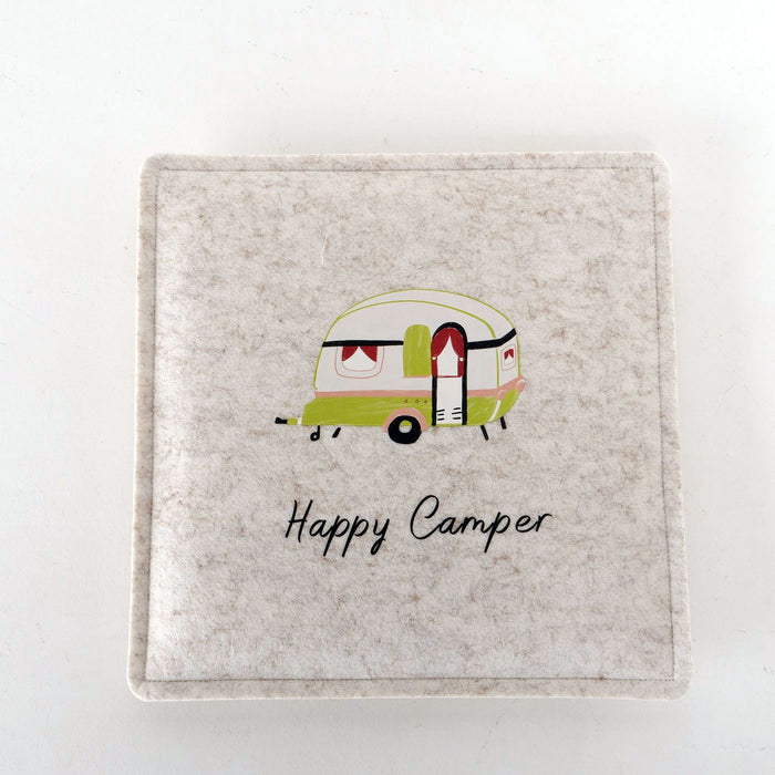 KI-generiertes Bild,Filz Sitzkissen Happy Camper 35x35cm Beige Deko-Kissen Stuhlkissen Quadratisch