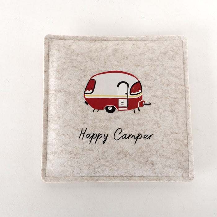 KI-generiertes Bild,Filz Sitzkissen Happy Camper 35x35cm Beige Deko-Kissen Stuhlkissen Quadratisch