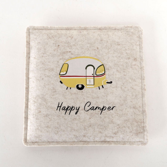 KI-generiertes Bild,Filz Sitzkissen Happy Camper 35x35cm Beige Deko-Kissen Stuhlkissen Quadratisch