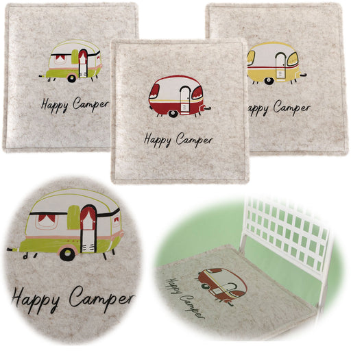 KI-generiertes Bild Filz Sitzkissen Happy Camper 35x35cm Beige Deko-Kissen Stuhlkissen Quadratisch