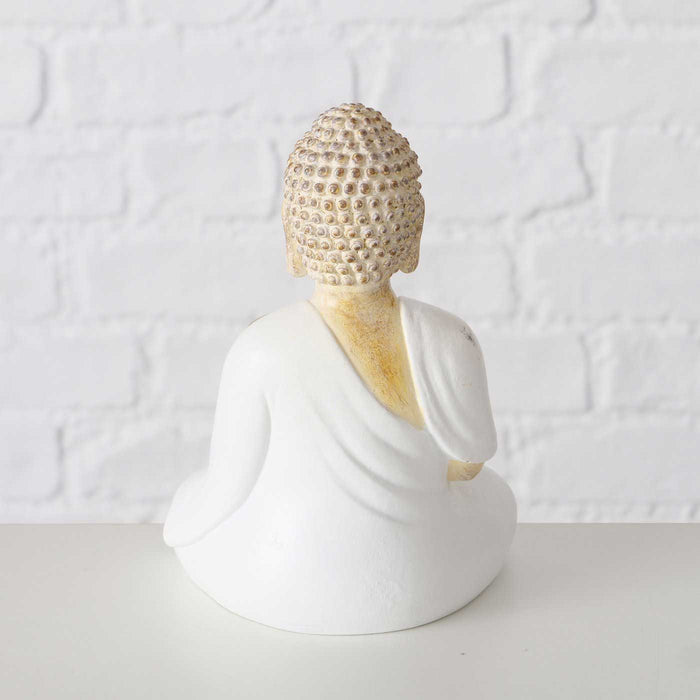 KI-generiertes Bild,2´er Set Teelichthalter Buddha Statuen 15cm Beige Weiß Figuren sitzend Teelichtständer